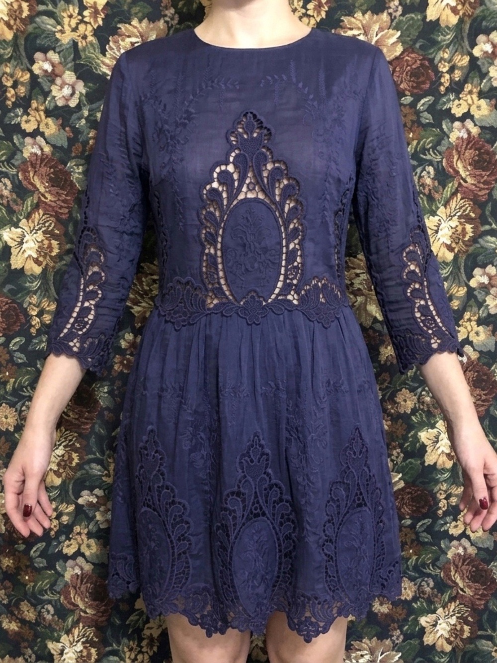 Dolce Vita Silk Blend Embroidered Cut-Out Dress - Size Medium